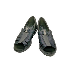 BZees Frenzy Gladiator Wedge Sandals Open Toe Fisherman Size 10M Black